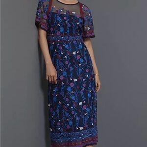Anthropologie Navy and Purple Midi Dress